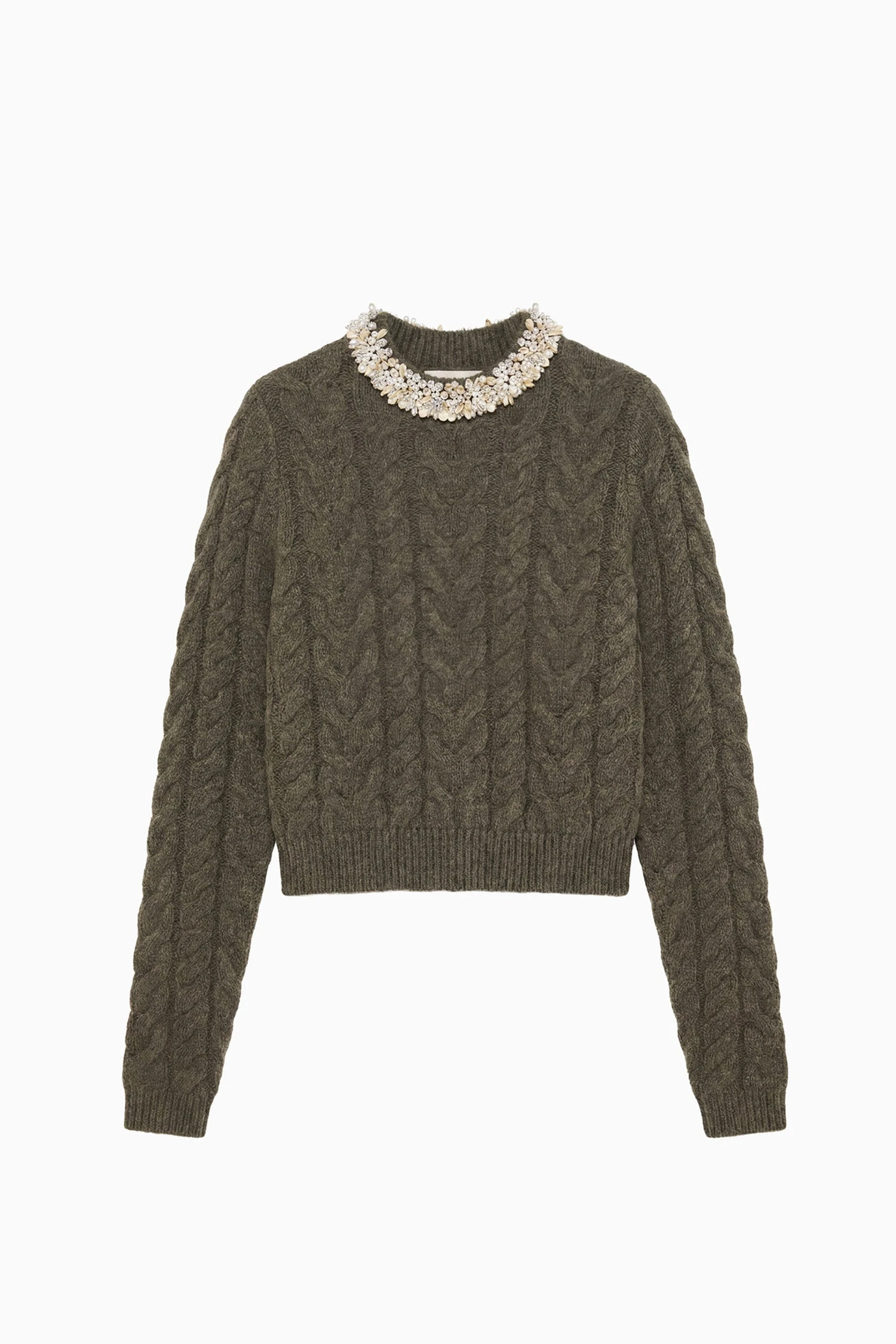Marlie Knit Pullover with Embellishment in Militaire