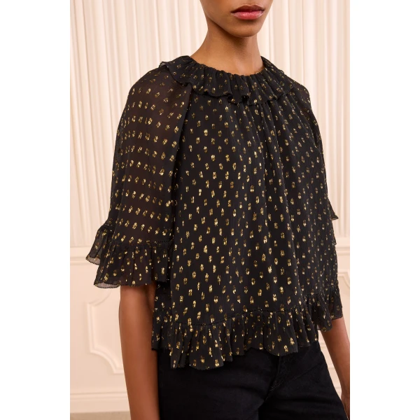minna short sleeve silk blouse noir