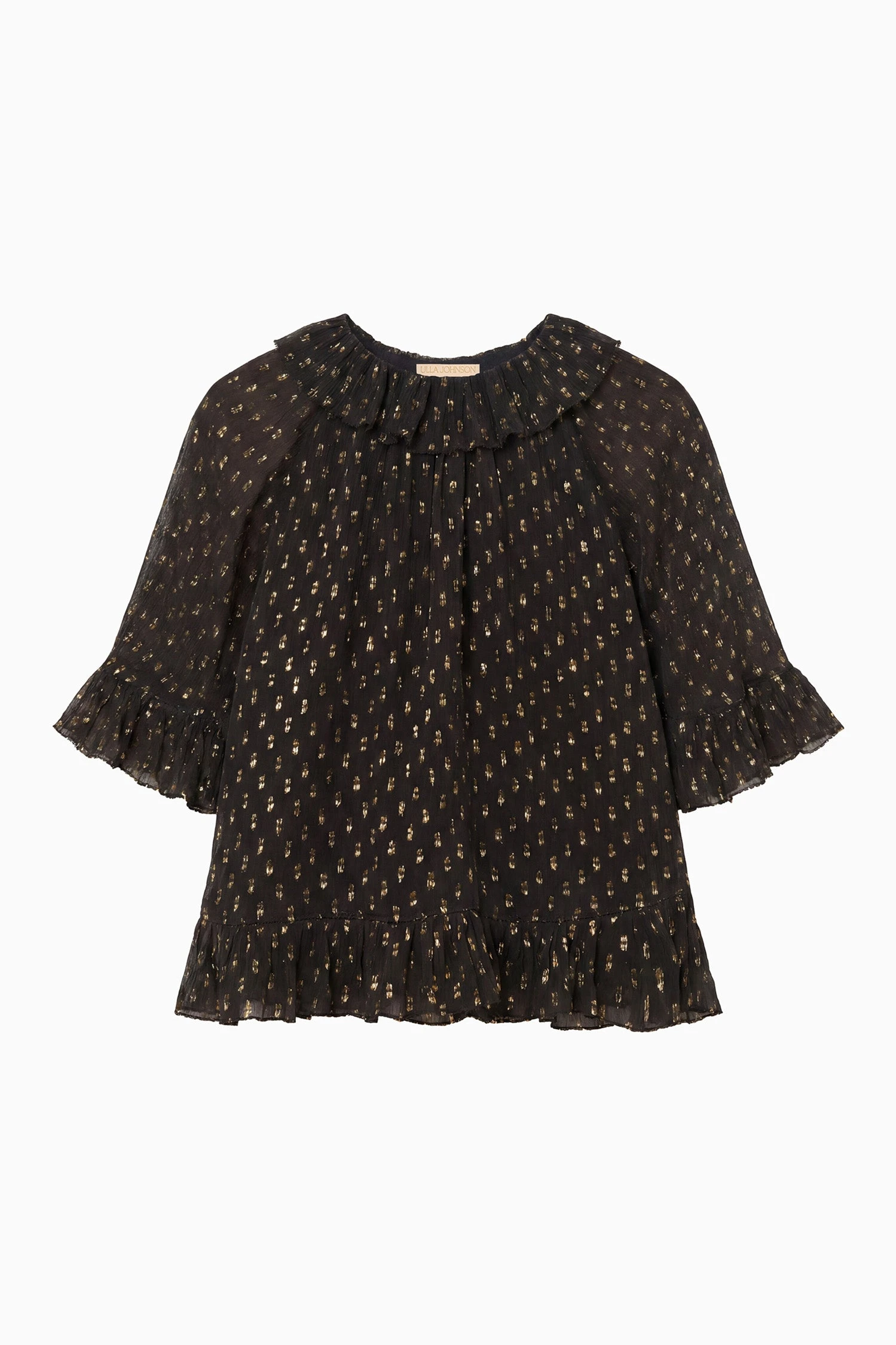 Minna Short Sleeve Silk Blouse in Noir