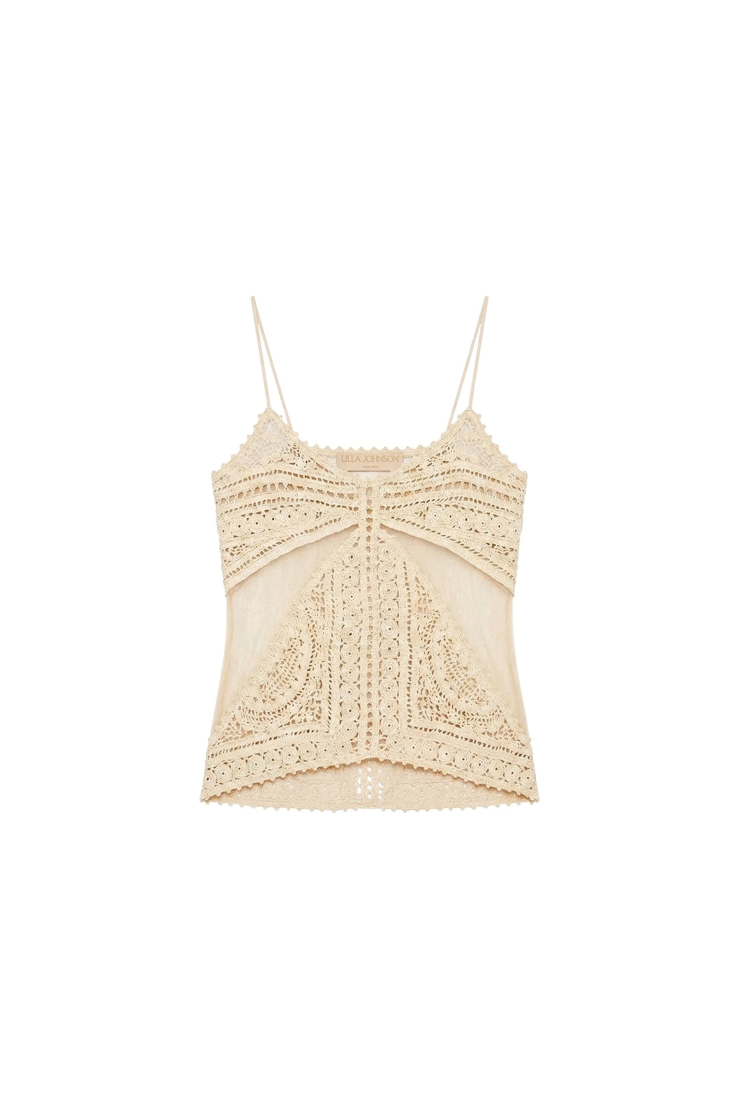Ulla Johnson Mollie Crochet & Tulle Top in Sandstone ulla johnson mollie crochet & tulle top