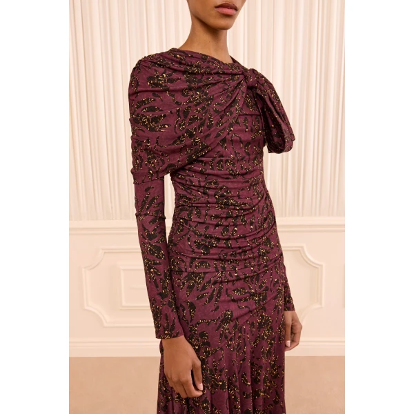 neema draped jersey top claret floral