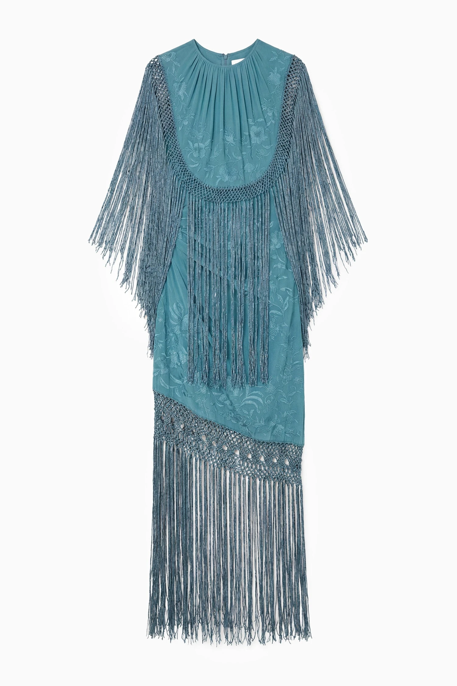 Nerine Silk Fringe Dress in Beryl