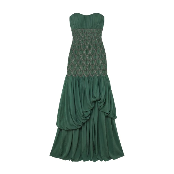 Octavine Strapless Silk Gown in Tourmaline