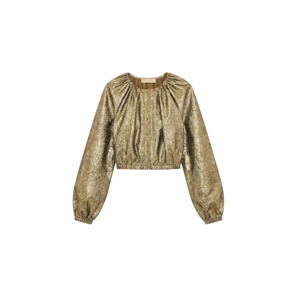 Orielle Taffeta Bomber Jacket in Light Gold