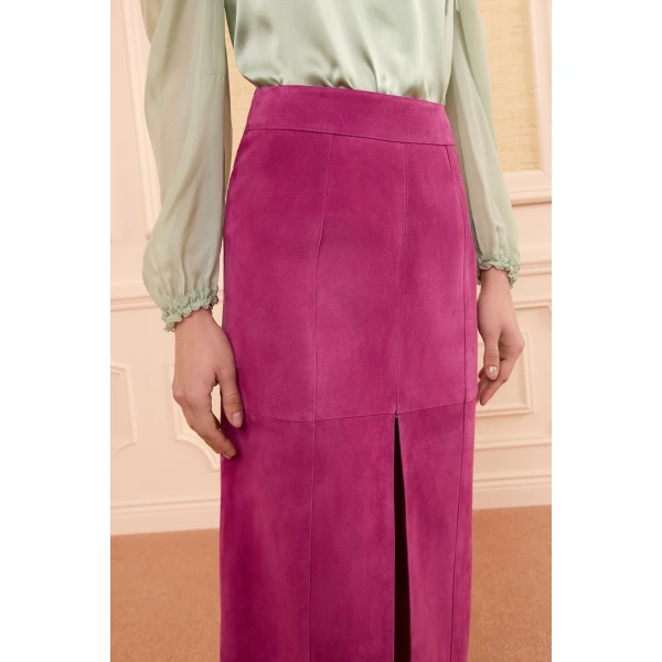 orion suede pencil skirt iris