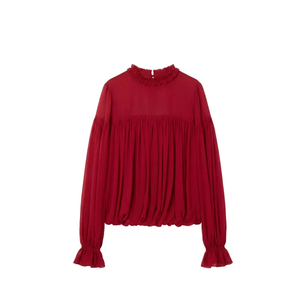 Pearl Long Sleeve Silk Blouse in Cerise