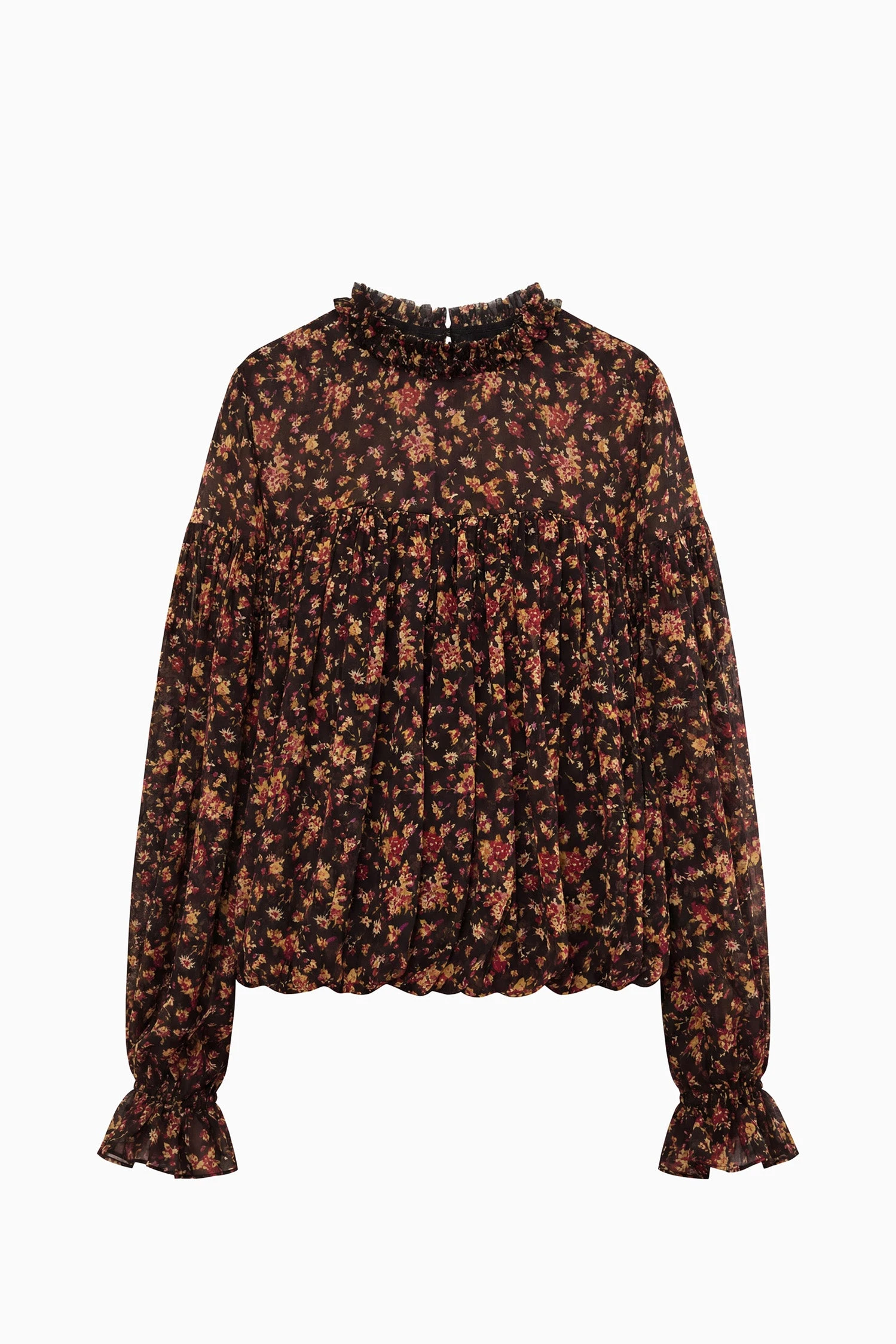 Pearl Long Sleeve Silk Blouse in Noir Mille Fleur