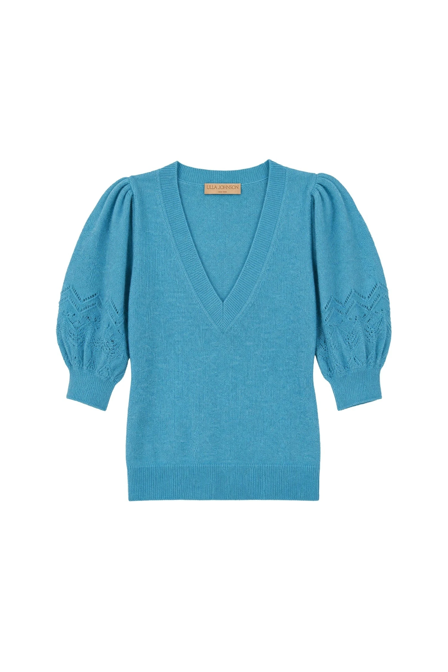 Ulla Johnson Reina Puff Cashmere Top in Cerulean ulla johnson reina puff cashmere top