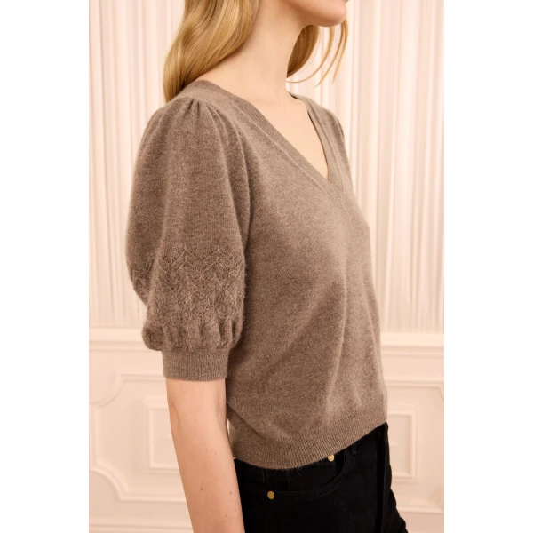 reina puff cashmere top driftwood