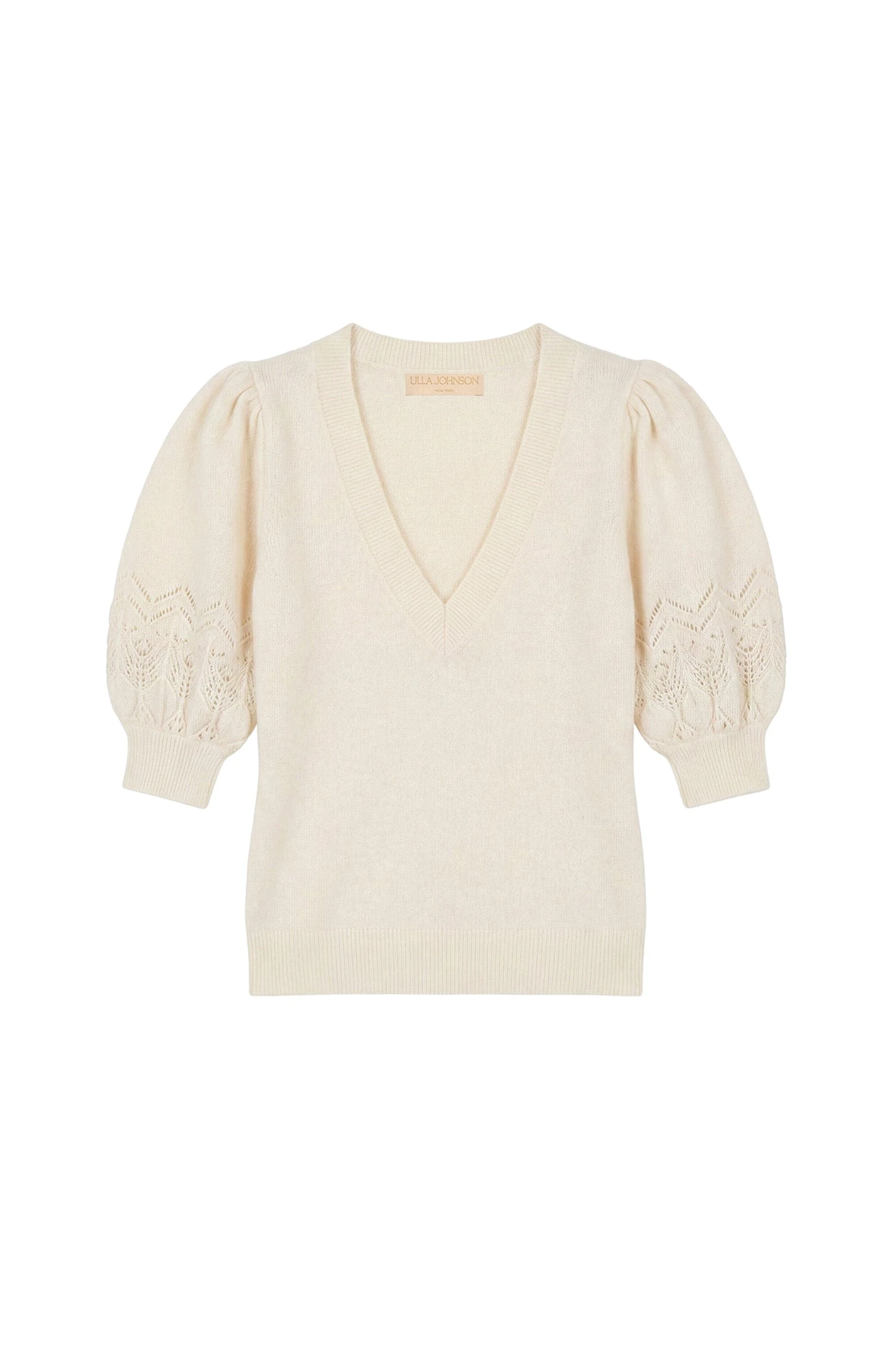 Ulla Johnson Reina Puff Cashmere Top in Pearl ulla johnson reina puff cashmere top
