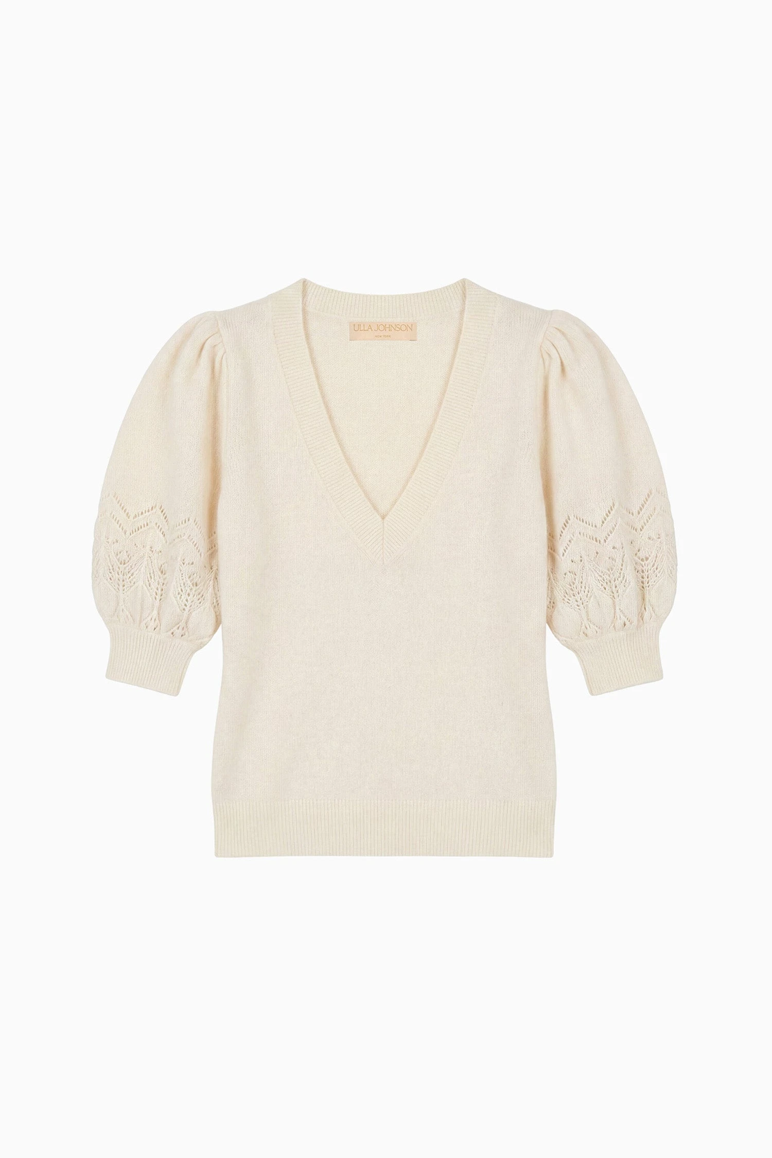 Reina Puff Cashmere Top in Pearl