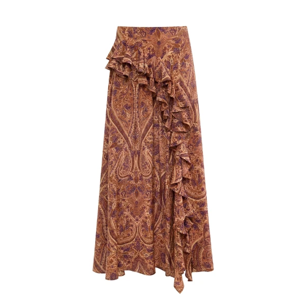 Riele Cascading Ruffle Silk Skirt in Rosette