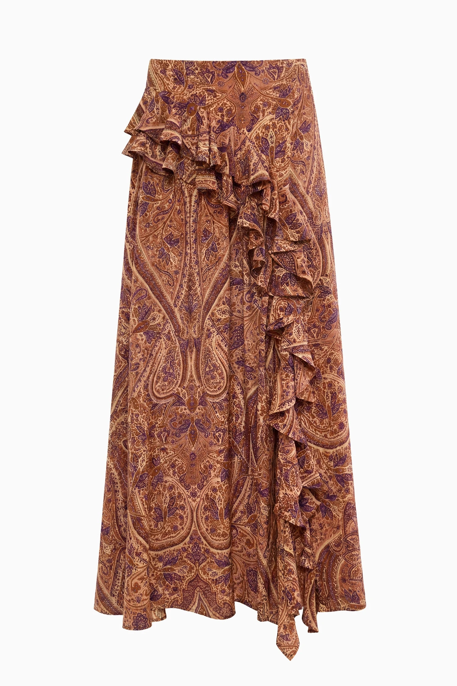 Riele Cascading Ruffle Silk Skirt in Rosette