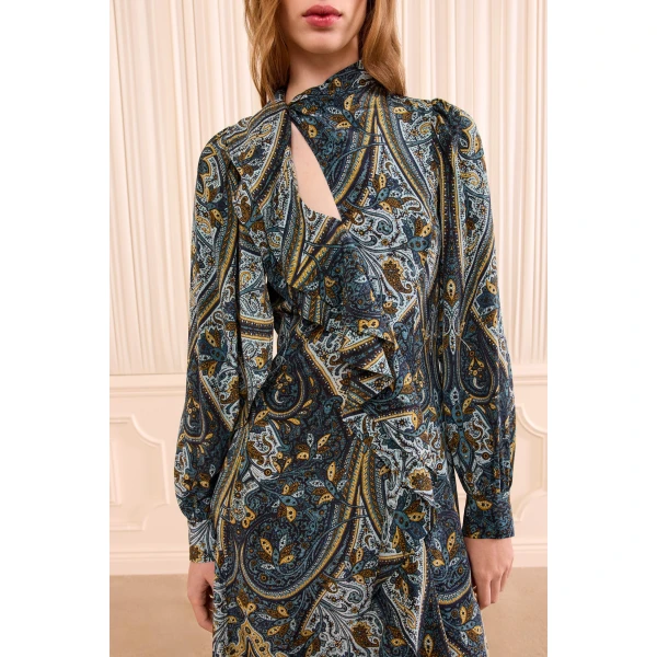 sabrina long sleeve silk dress prussian