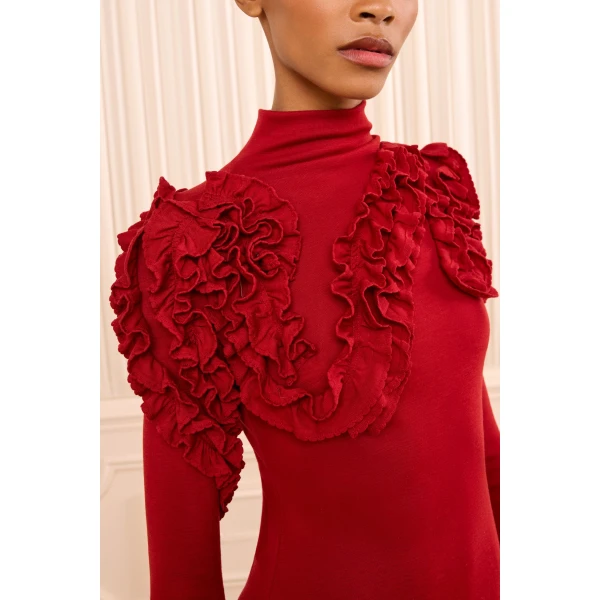 solene long sleeve jersey dress claret
