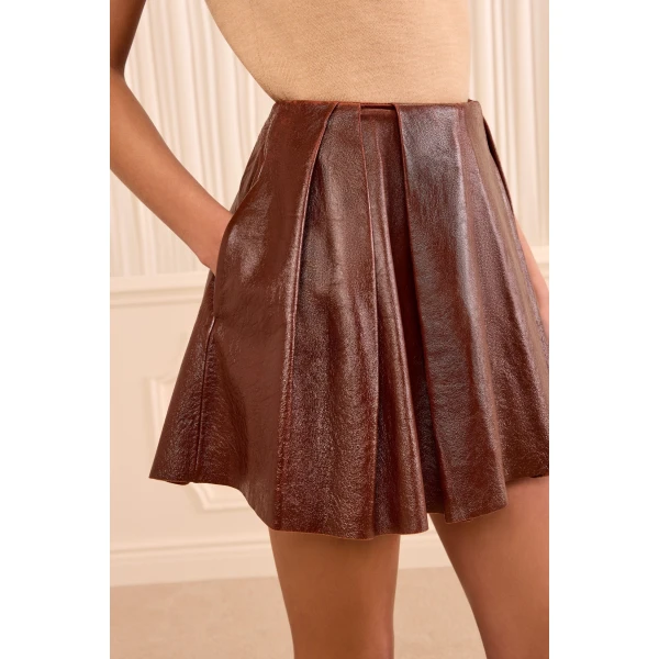 sophie leather mini skirt cognac