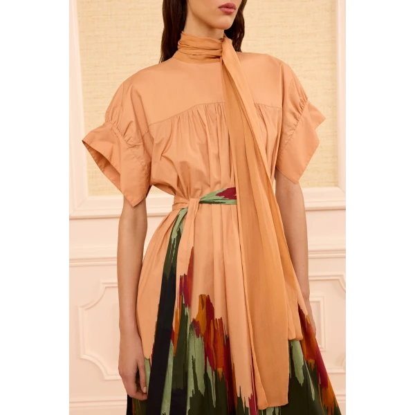studio cotton dress with chiffon tie agate