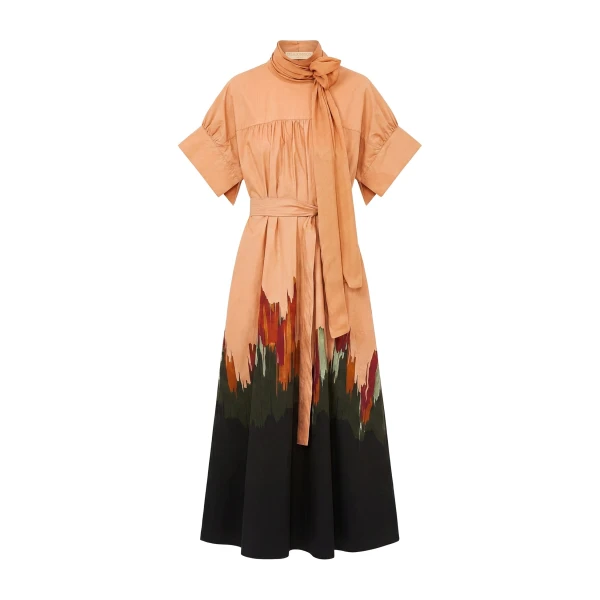 Studio Cotton Dress with Chiffon Tie in Agate