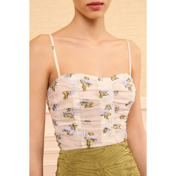 sylvette organza cropped bustier top violet leaf