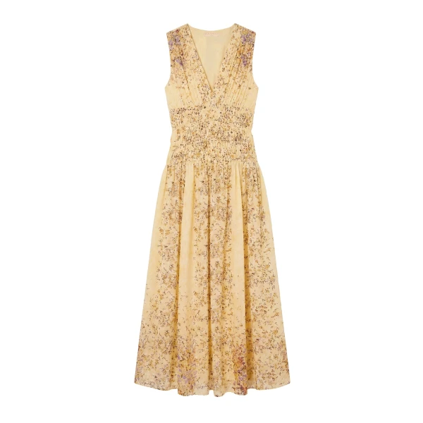 Sylvie Sleeveless Silk Dress in Forsythia