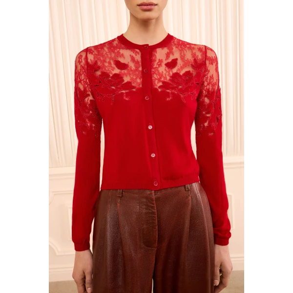 talia lace cardigan cerise