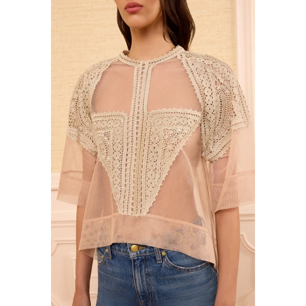 tess crochet & tulle top sandstone