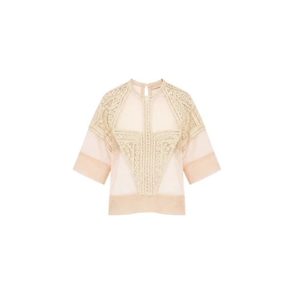 ulla johnson tess crochet & tulle top