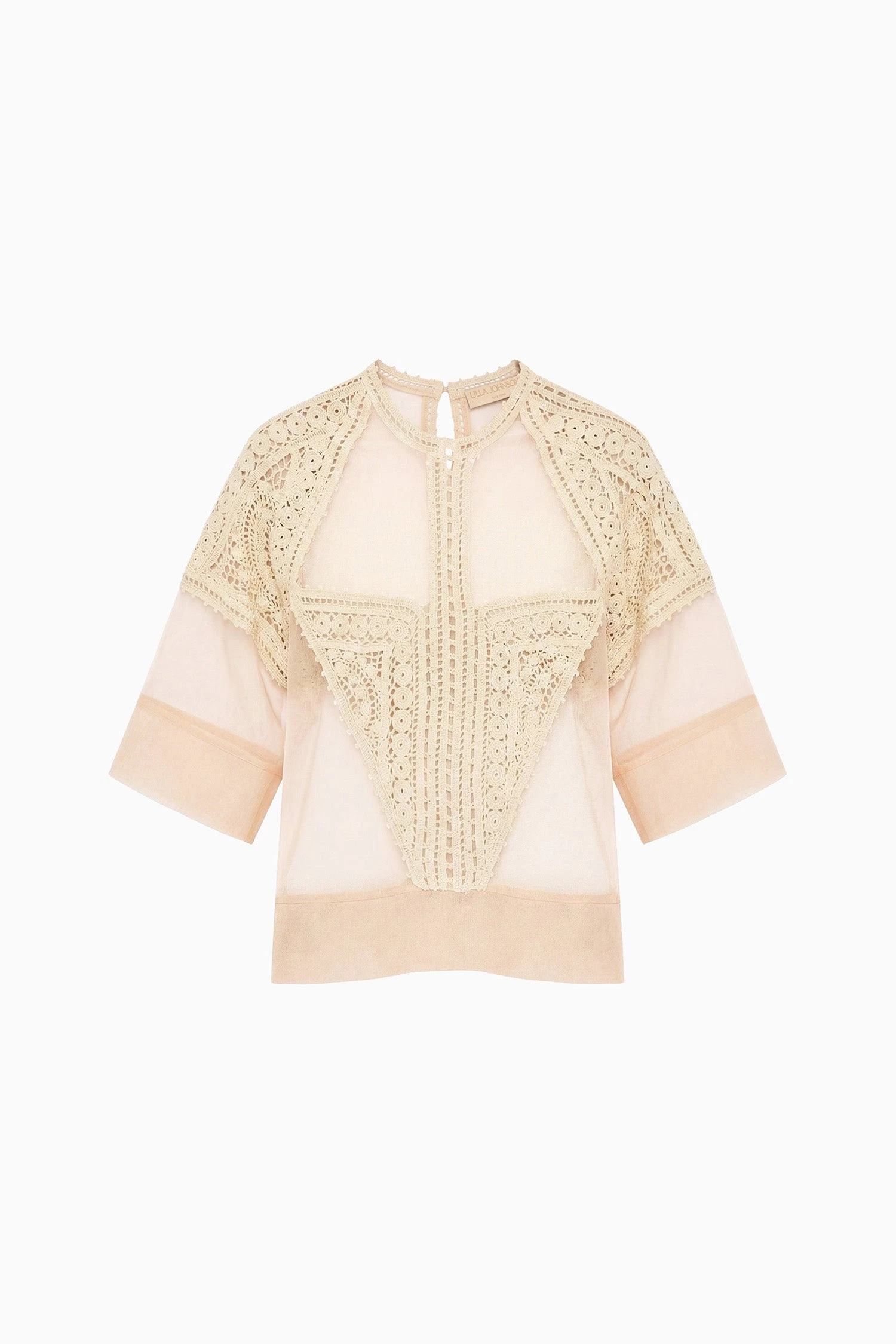 Tess Crochet & Tulle Top in Sandstone