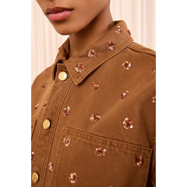 the bobbi embellished denim jacket embellished umber