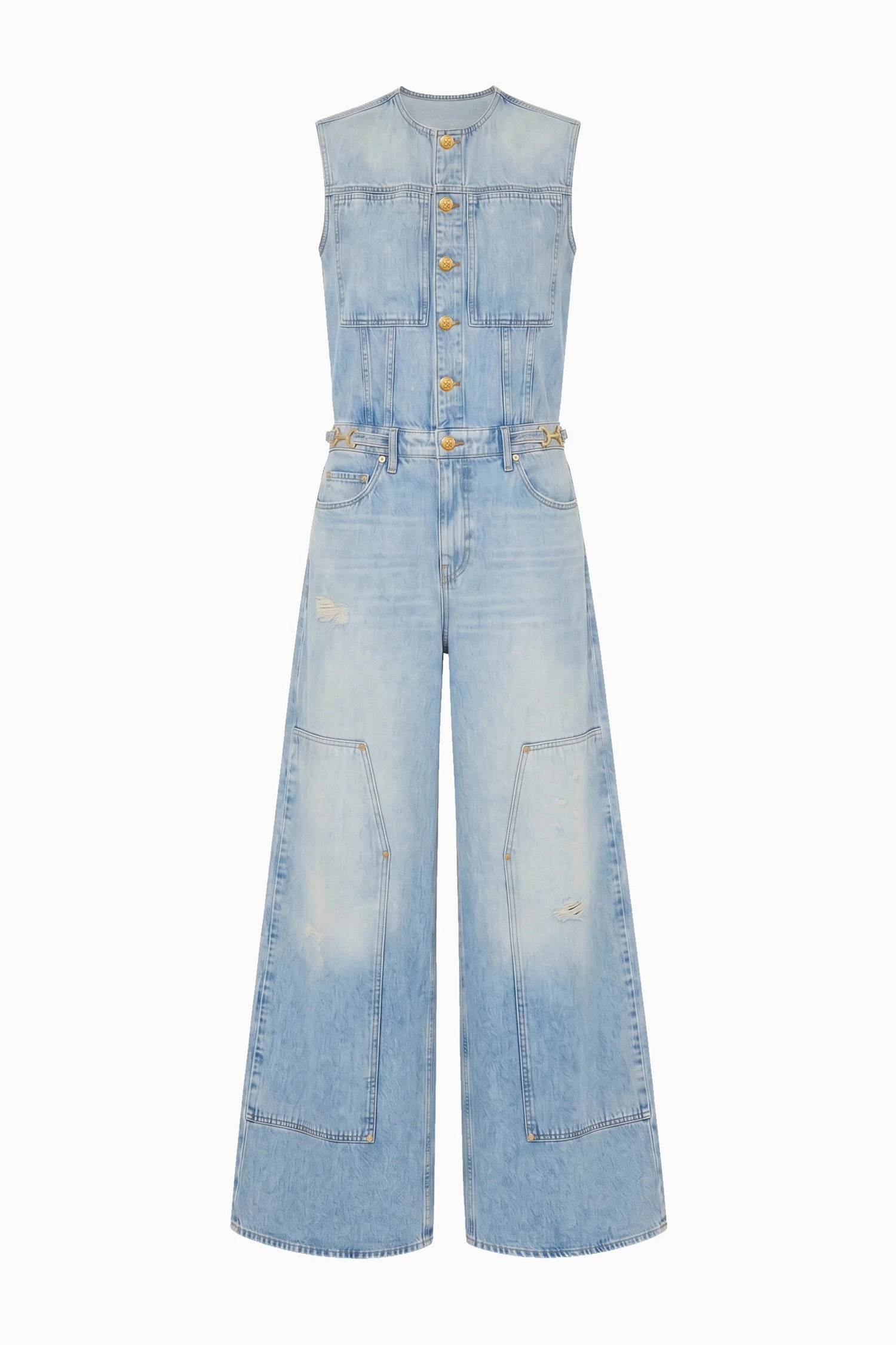The Esme Denim Jumpsuit in Distressed Danube