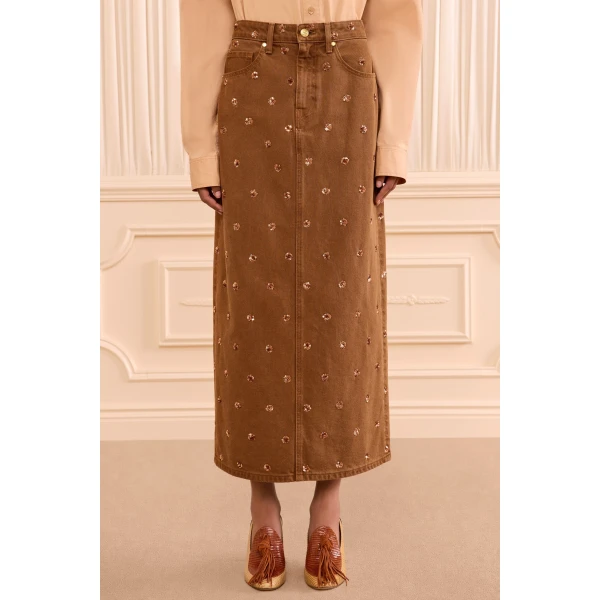 the verona embellished denim skirt embellished umber