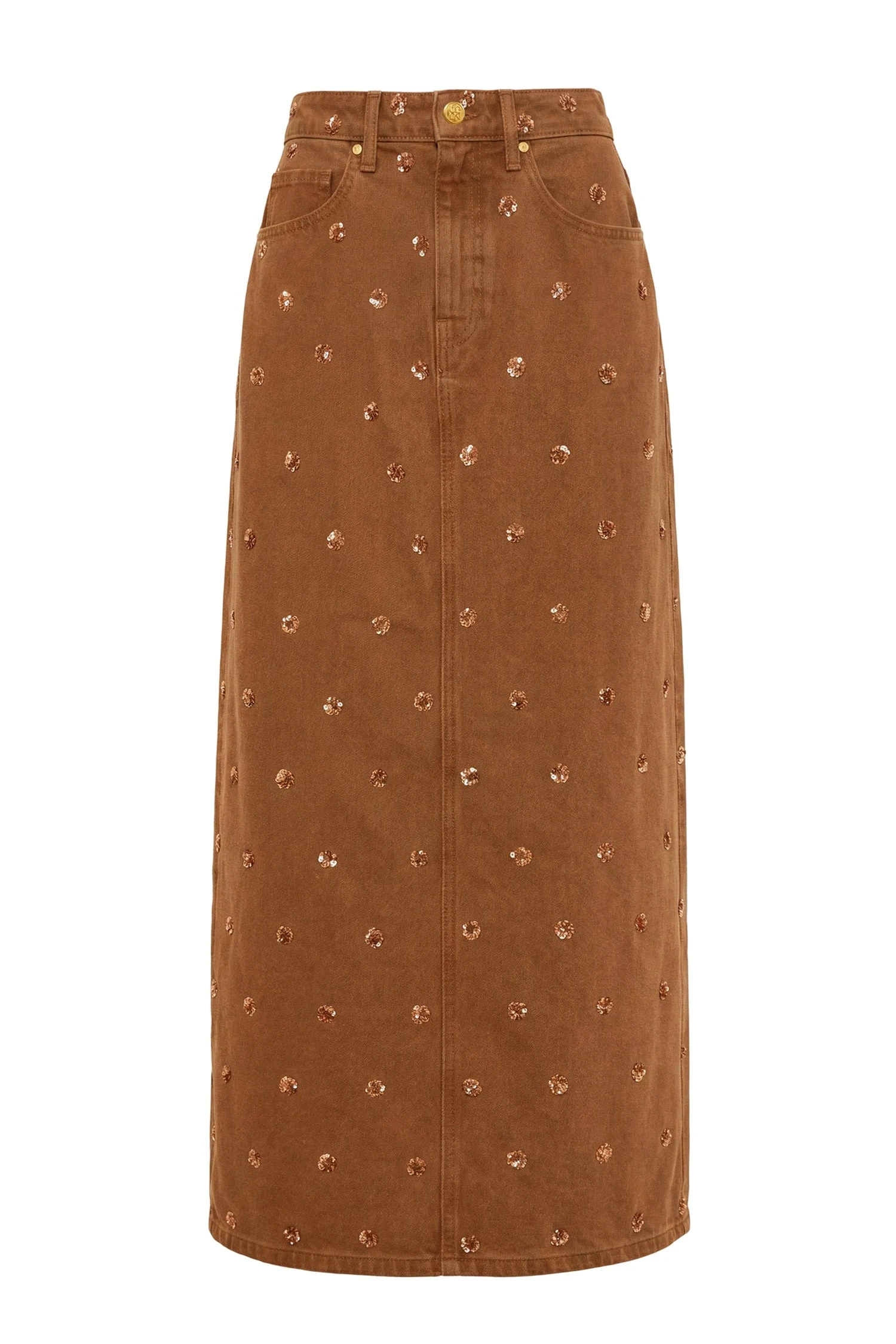 Ulla Johnson The Verona Embellished Denim Skirt in Embellished Umber ulla johnson the verona embellished denim skirt
