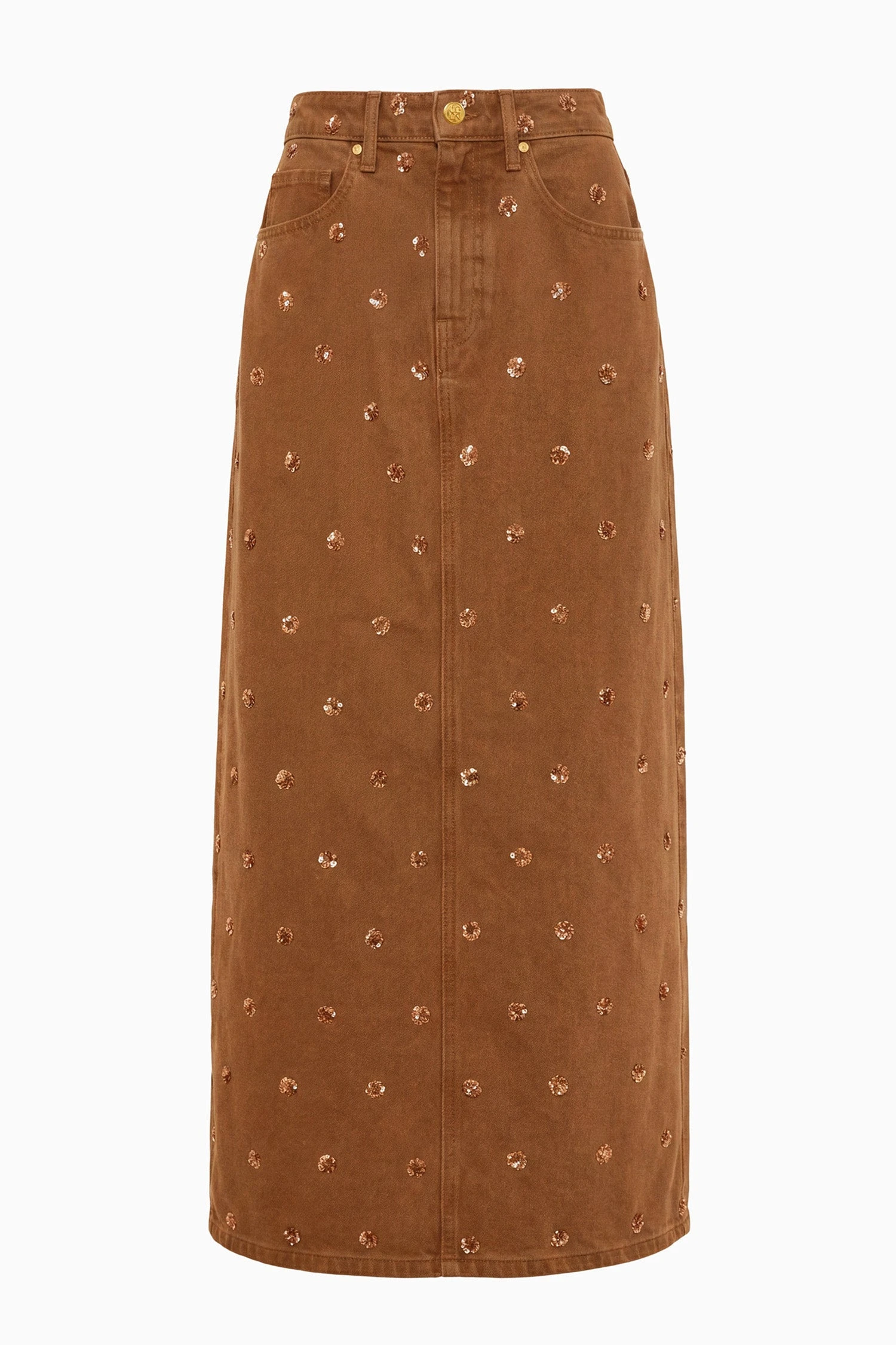 The Verona Embellished Denim Skirt in Embellished Umber