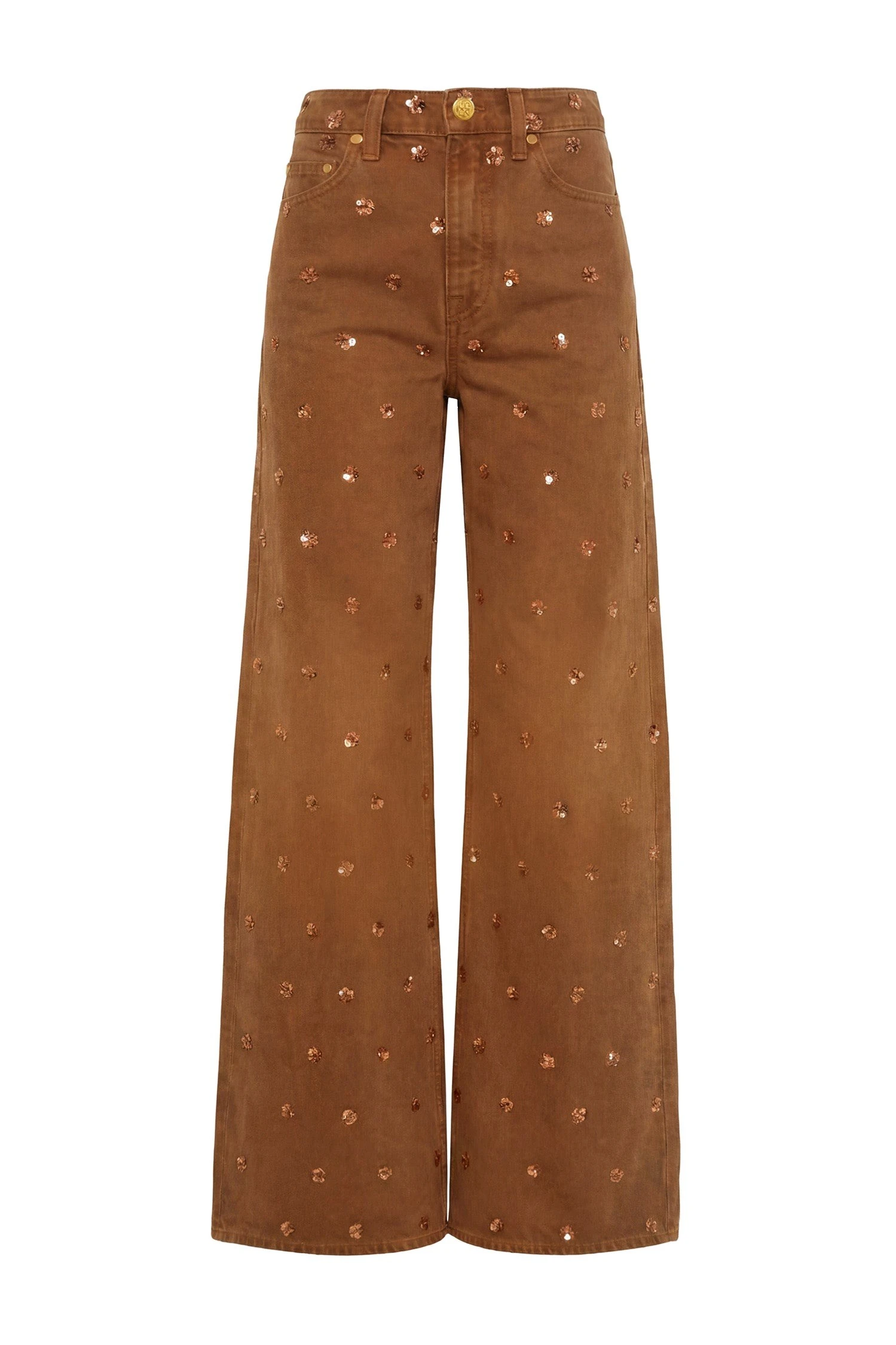 Ulla Johnson The Willow Embellished Wide Leg Jean in Embellished Umber ulla johnson the willow embellished wide leg jean