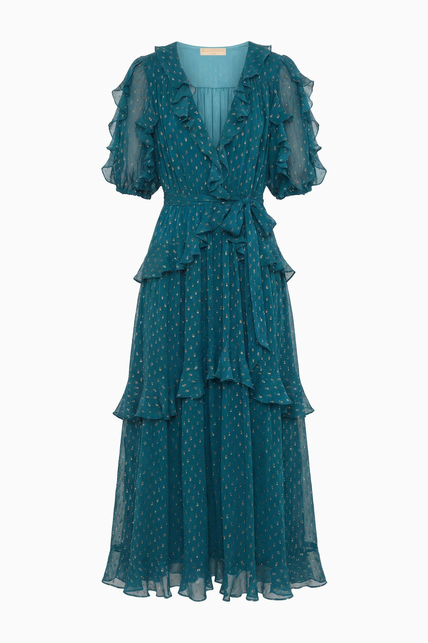 Tida Short Sleeve Silk Dress in Beryl