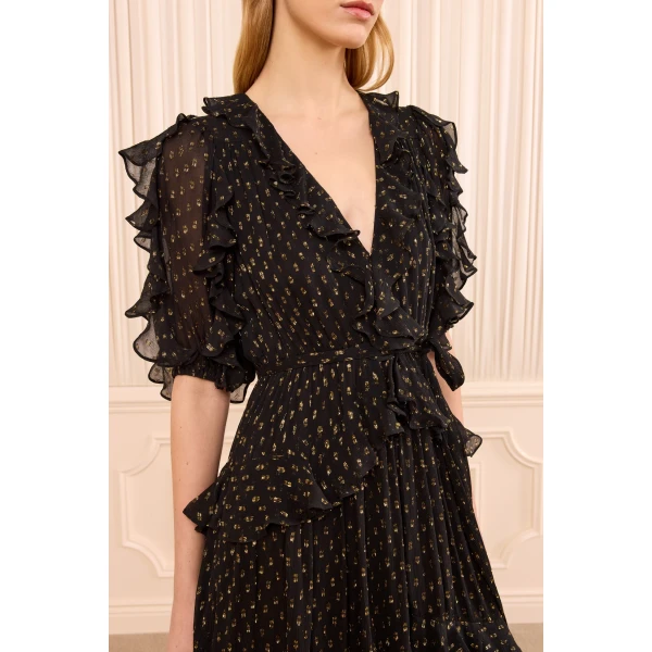 tida short sleeve silk dress noir