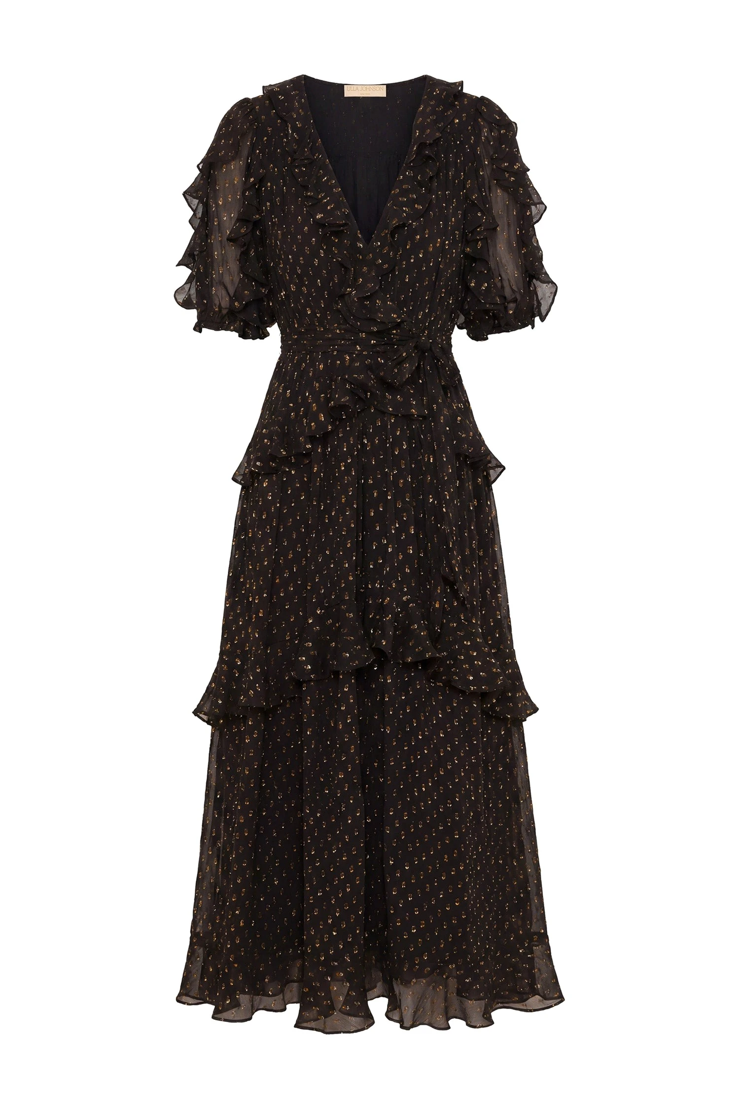Ulla Johnson Tida Short Sleeve Silk Dress in Noir ulla johnson tida short sleeve silk dress
