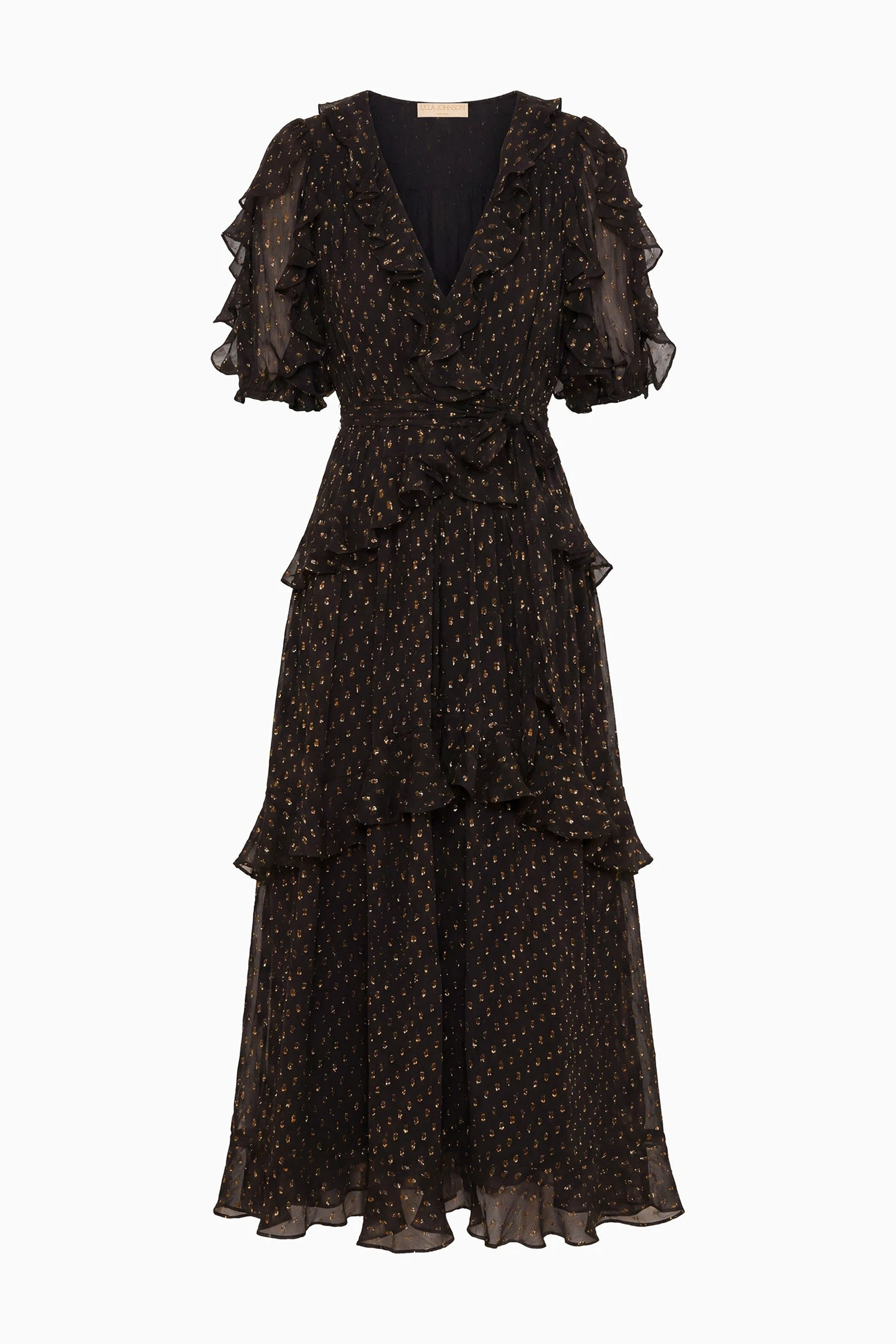 Tida Short Sleeve Silk Dress in Noir