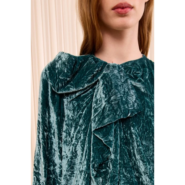 vesa long sleeve velvet bow blouse jadeite