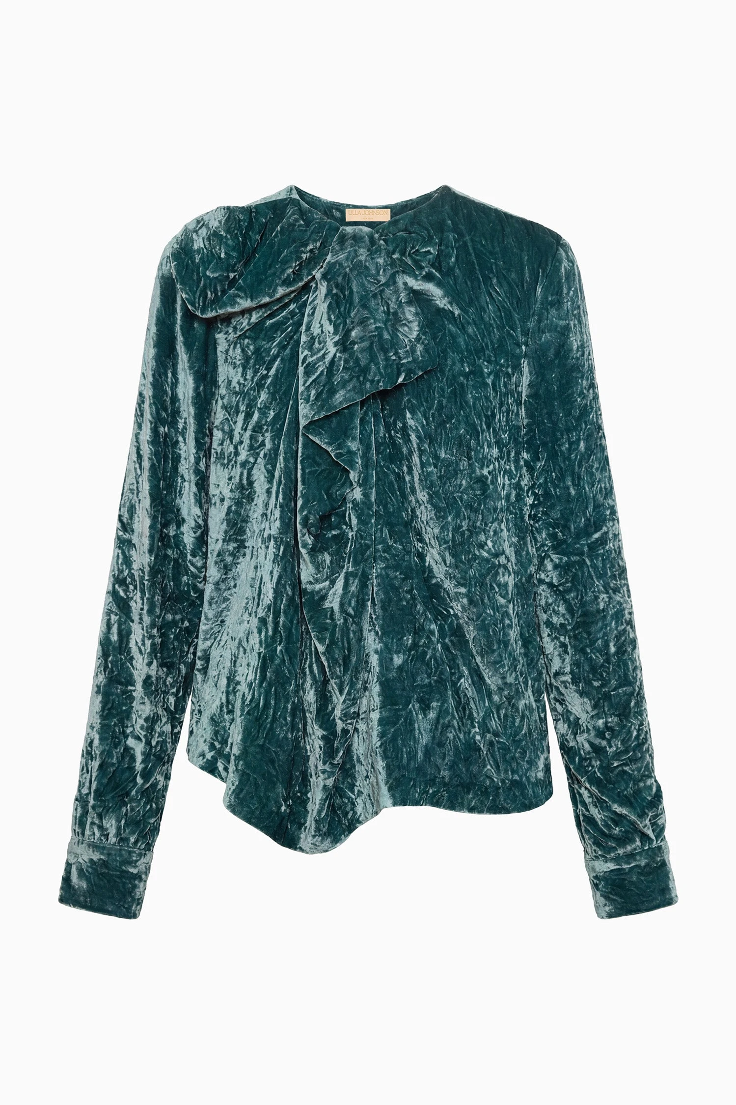 Vesa Long Sleeve Velvet Bow Blouse in Jadeite