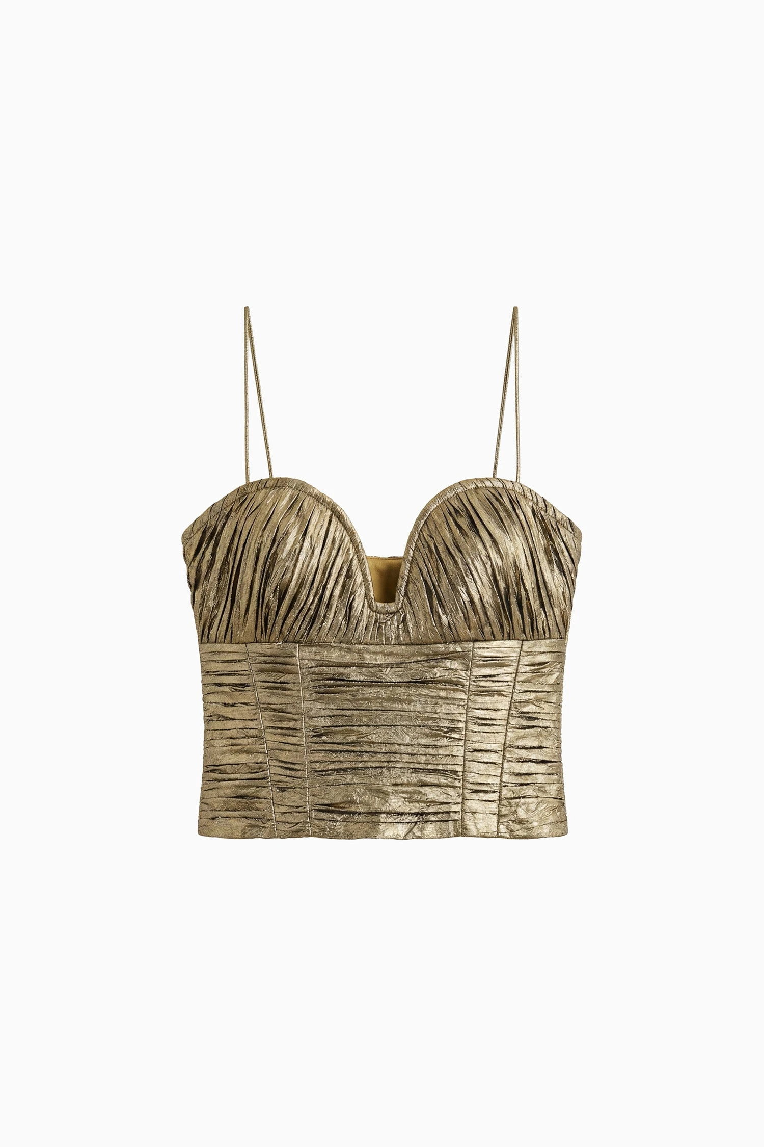 Vina Taffeta Cropped Bustier Top in Light Gold