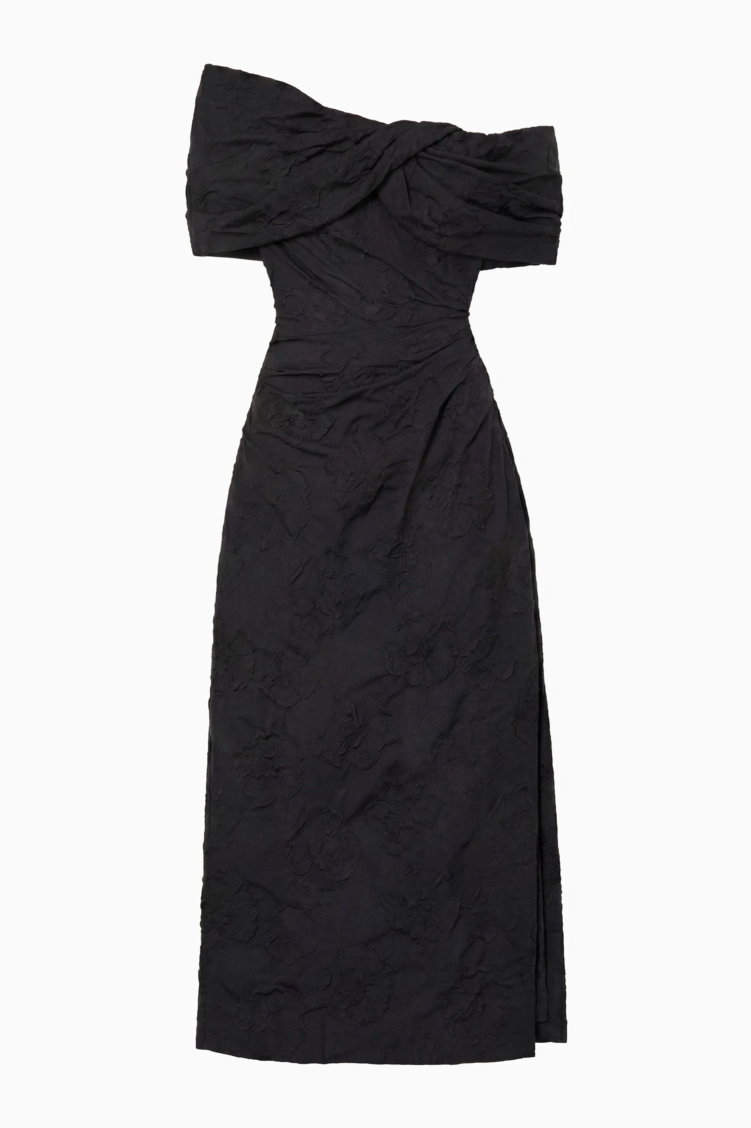Violeta Off the Shoulder Cloque Dress in Noir