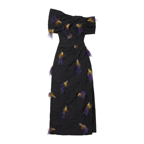 Violeta Off the Shoulder Dress with Embellishment in Noir