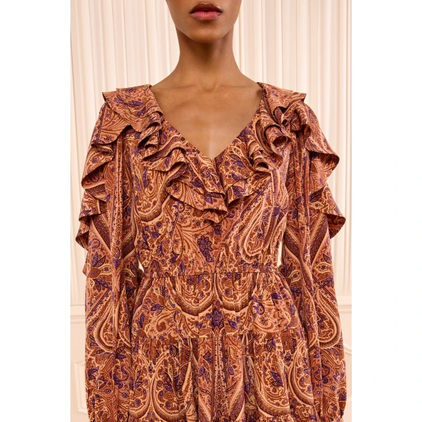 vivi long sleeve silk mini dress rosette