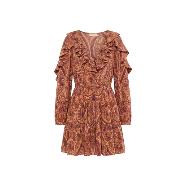 Vivi Long Sleeve Silk Mini Dress in Rosette