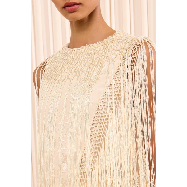 willa silk fringe top creme