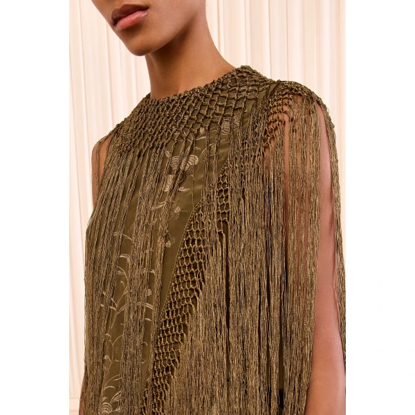 willa silk fringe top malachite