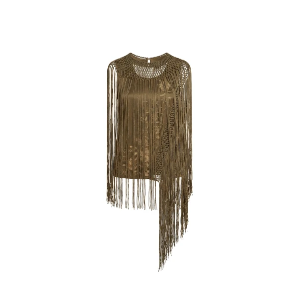 Willa Silk Fringe Top in Malachite
