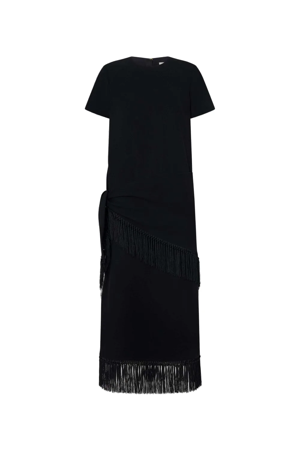 Fringe Detail Crepe Dress Black