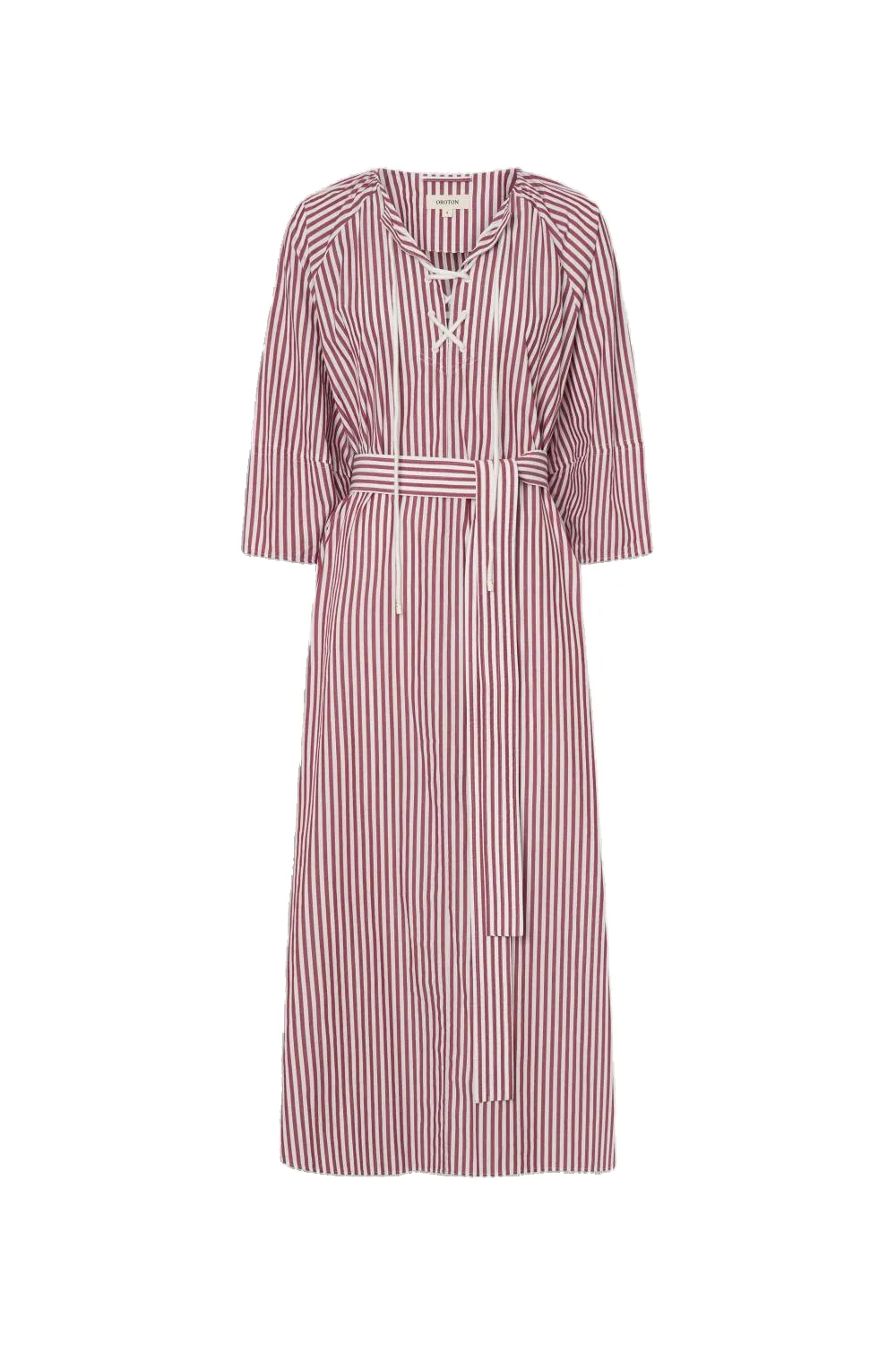 Lace Detail Stripe Dress Bordeaux